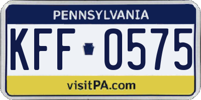PA license plate KFF0575
