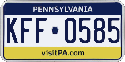 PA license plate KFF0585