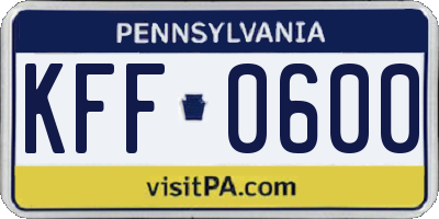 PA license plate KFF0600