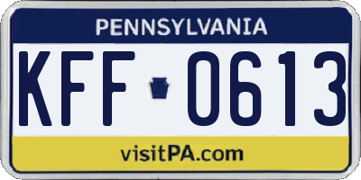 PA license plate KFF0613