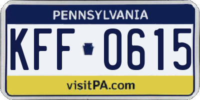 PA license plate KFF0615