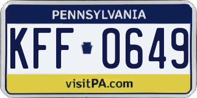 PA license plate KFF0649