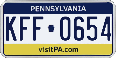 PA license plate KFF0654