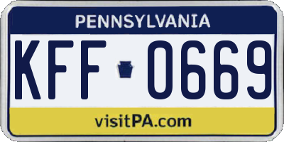 PA license plate KFF0669