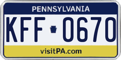 PA license plate KFF0670