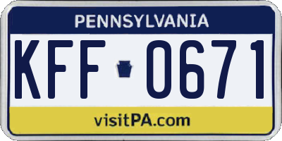 PA license plate KFF0671