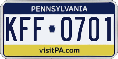 PA license plate KFF0701