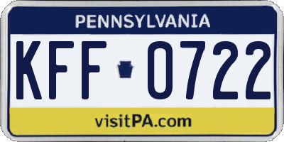 PA license plate KFF0722