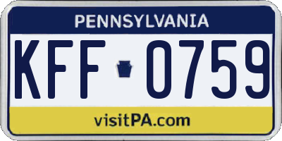 PA license plate KFF0759