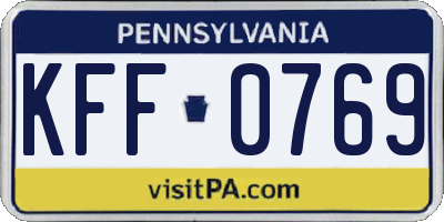 PA license plate KFF0769