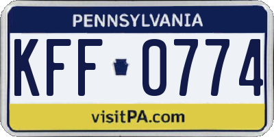 PA license plate KFF0774