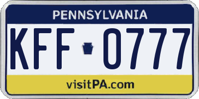 PA license plate KFF0777