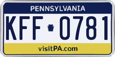 PA license plate KFF0781
