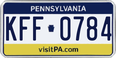 PA license plate KFF0784