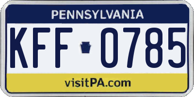PA license plate KFF0785
