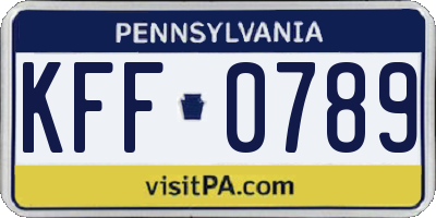PA license plate KFF0789