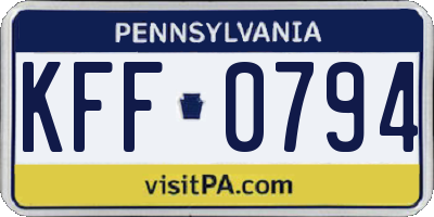 PA license plate KFF0794