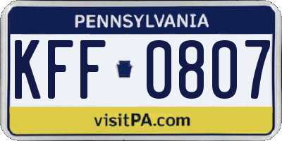 PA license plate KFF0807