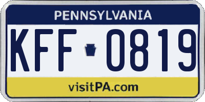 PA license plate KFF0819