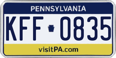 PA license plate KFF0835