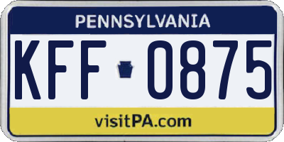 PA license plate KFF0875