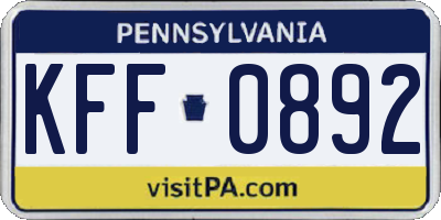 PA license plate KFF0892