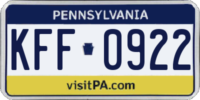 PA license plate KFF0922