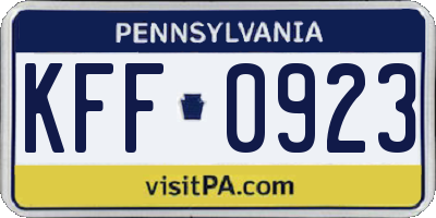 PA license plate KFF0923