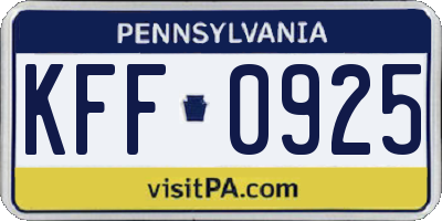 PA license plate KFF0925