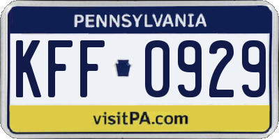PA license plate KFF0929