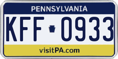 PA license plate KFF0933