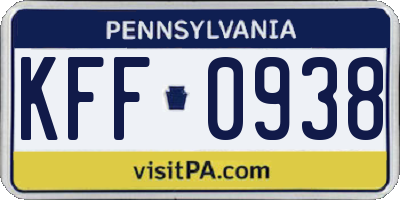 PA license plate KFF0938