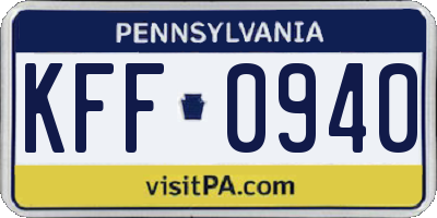 PA license plate KFF0940