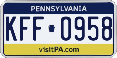 PA license plate KFF0958