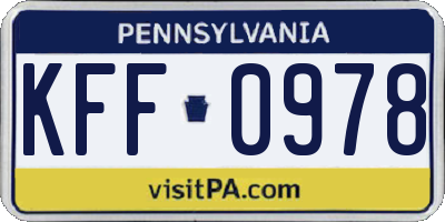 PA license plate KFF0978