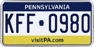 PA license plate KFF0980