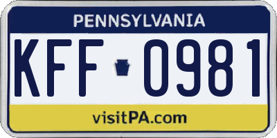 PA license plate KFF0981