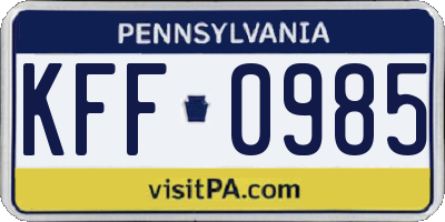 PA license plate KFF0985