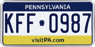 PA license plate KFF0987
