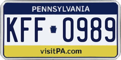 PA license plate KFF0989
