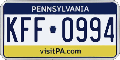 PA license plate KFF0994