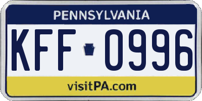 PA license plate KFF0996