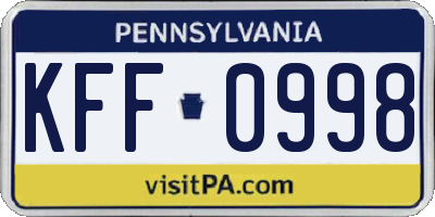 PA license plate KFF0998