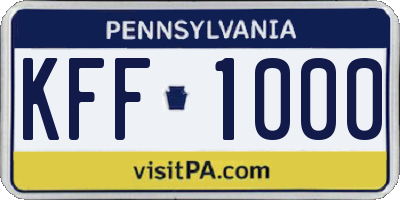 PA license plate KFF1000