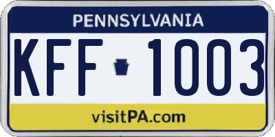 PA license plate KFF1003