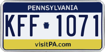 PA license plate KFF1071