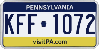 PA license plate KFF1072