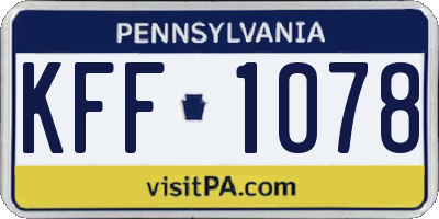 PA license plate KFF1078