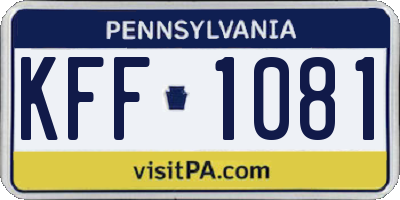 PA license plate KFF1081