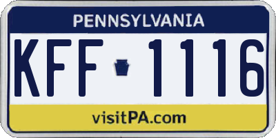 PA license plate KFF1116